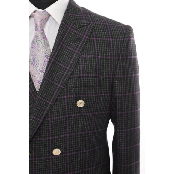 Derman Double Breasted Black Check Suit 2 Piece Suit - Picture 5 of 6